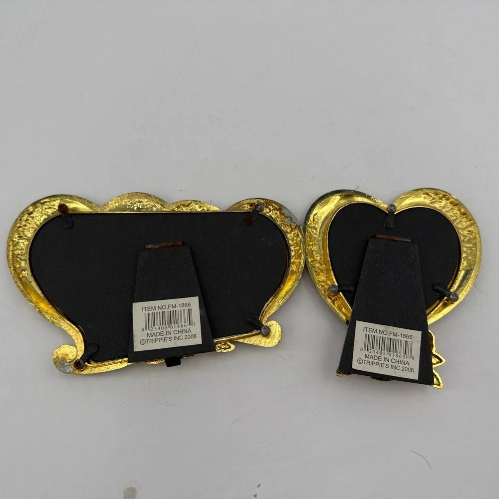 2 Vtg Y2K New Quality Home Decore Picture Photo Frames Enamel Floral Hearts